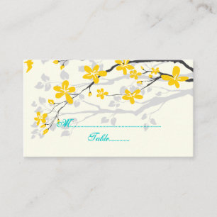 Flowers yellow turquoise wedding place card