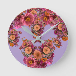 Flowers Zinnia Bouquet Maureen Girard Colourful Round Clock