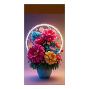 Flowervase with Multicolored Flowers Poster