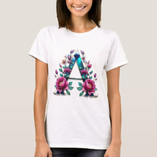 Flowery A – Elegant Floral Initial T-shirt for Wom