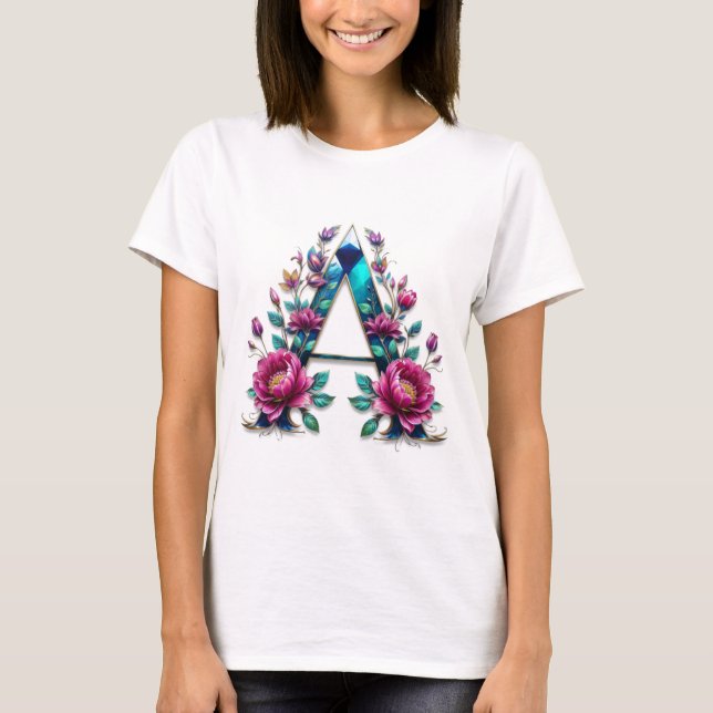 Flowery A – Elegant Floral Initial T-shirt for Wom (Front)