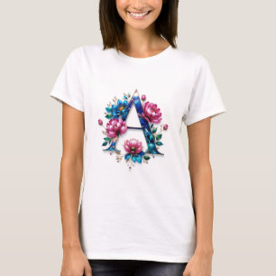 Flowery A – Elegant Floral Initial T-shirt for Wom