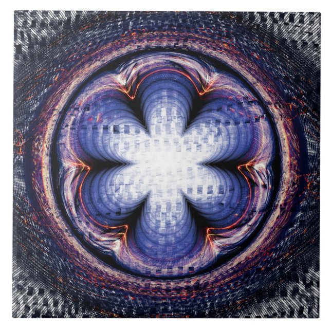 Flowery abstract blue decoration ceramic tile (Front)