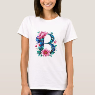 Flowery B – Elegant Floral Initial T-shirt for Wom