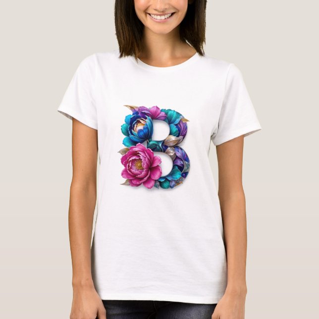 Flowery b – Elegant Floral Initial T-shirt for Wom (Front)