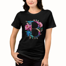 Flowery B – Elegant Floral Initial T-shirt for Wom