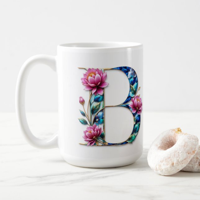 Flowery B letter coffee mug (With Donut)