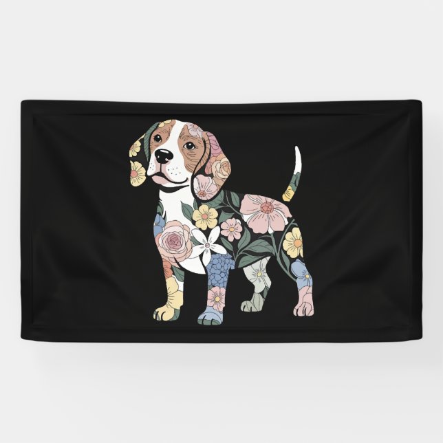Flowery Beagle Silhuette Design Banner (Horizontal)