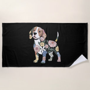 Flowery Beagle Silhuette Design Beach Towel