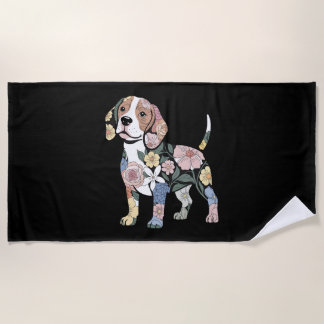Flowery Beagle Silhuette Design Beach Towel