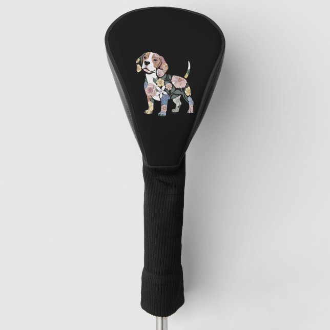 Flowery Beagle Silhuette Design Golf Head Cover (Front)