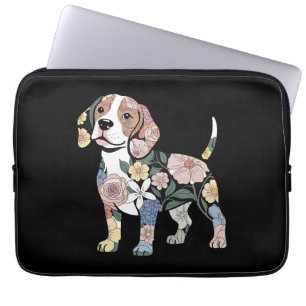 Flowery Beagle Silhuette Design Laptop Sleeve