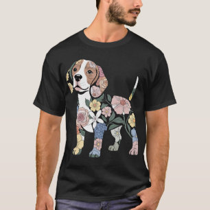 Flowery Beagle Silhuette Design T-Shirt