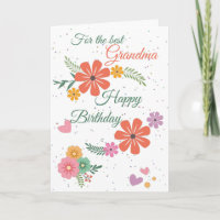 Flowery Best Grandma Happy Birthday Green Pink