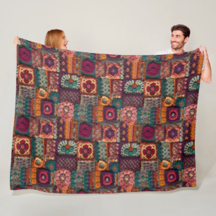 Flowery Boho Crochet Fleece Blanket