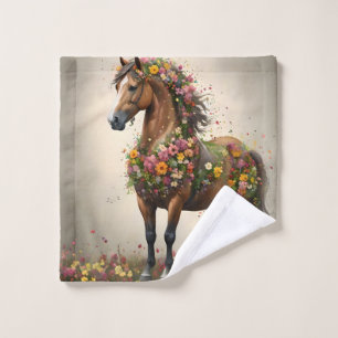 Flowery Brown Horse Fantasy Garden,  Wash Cloth