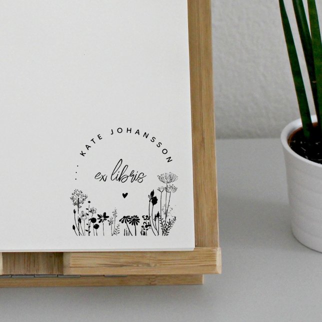 Flowery Elegant Ex Libris Custom Book Rubber Stamp (Creator Uploaded)