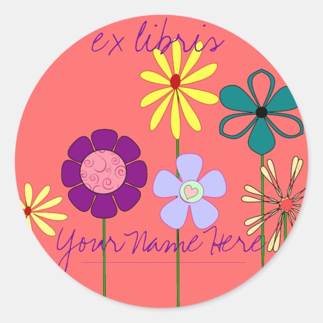 Flowery Ex Libris Bookplate Classic Round Sticker (Front)