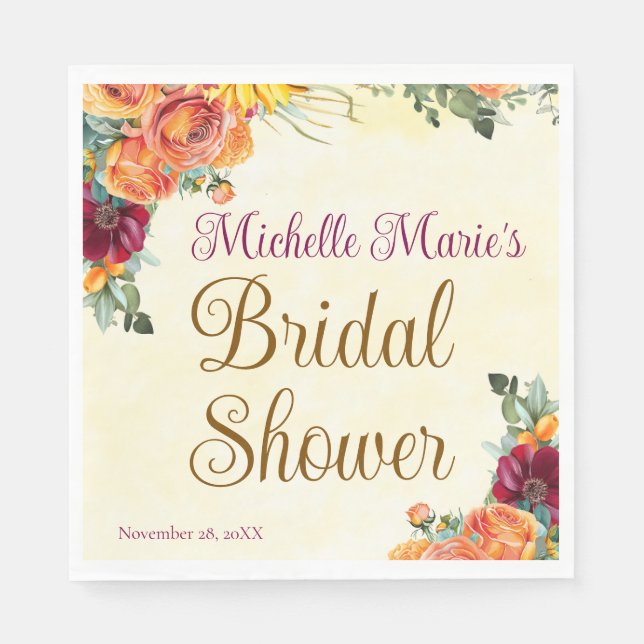 Flowery Fall Bridal Shower Napkin (Front)
