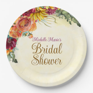 Flowery Fall Bridal Shower Paper Plate