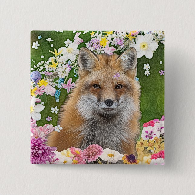 Flowery Fox 15 Cm Square Badge (Front)