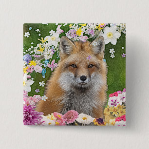 Flowery Fox 15 Cm Square Badge