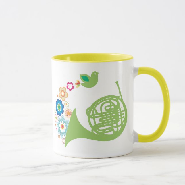 Flowery French Horn Music Gift Mug (Right)