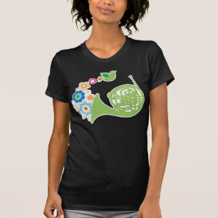 Flowery French Horn Music Gift Womens Tee Shirt