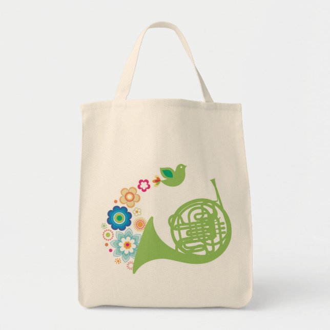 Flowery French Horn Music Totebag Gift Tote Bag (Front)