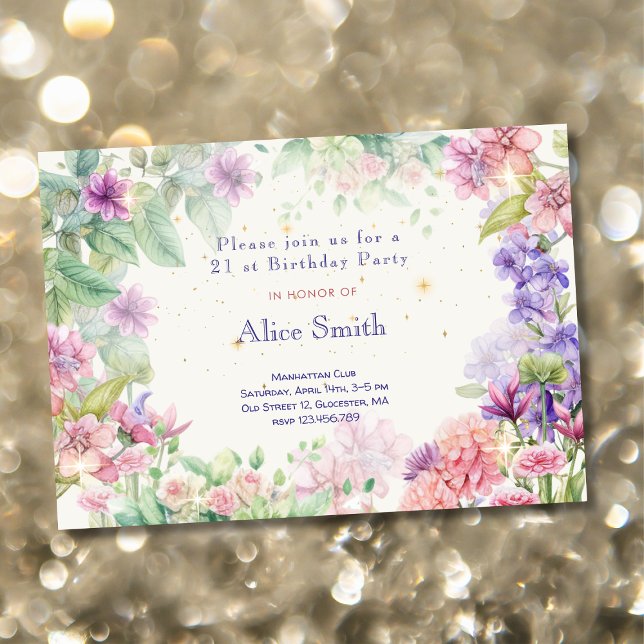 Flowery garden watercolor birthday invitation (Creator Uploaded)
