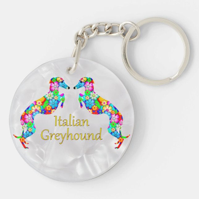 Flowery Italian Greyhounds Key Ring (Back)