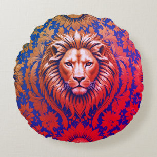 Flowery Lion Brushed Polyester Round Cushion