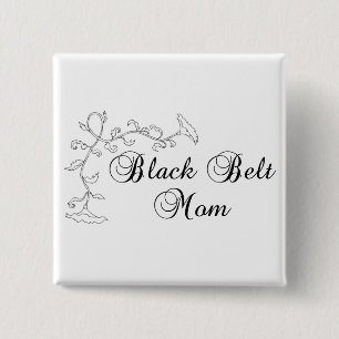 Flowery Martial Arts Black Belt Mum 15 Cm Square Badge