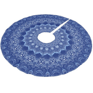 Flowery Medallion in Dark Blue and White Brushed Polyester Tree Skirt