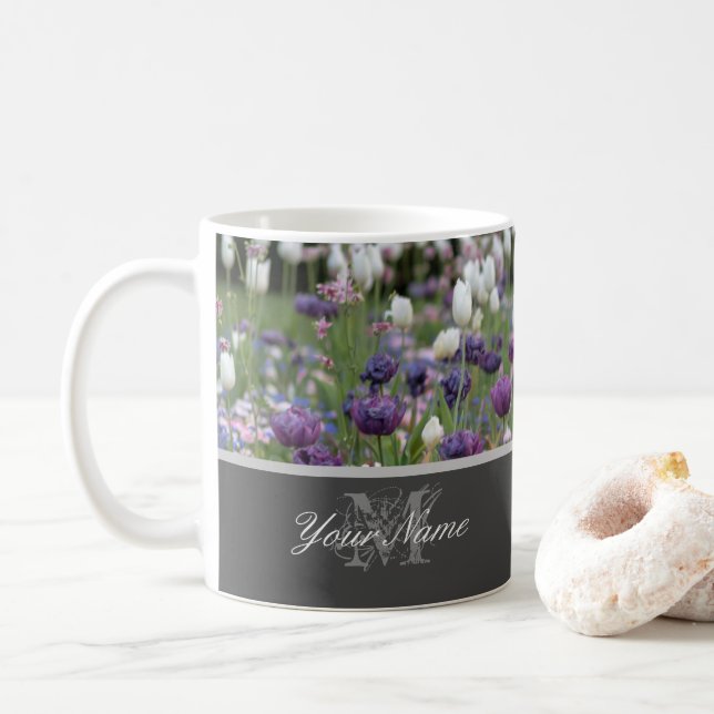 Flowery Monogram with floral spring feelings! Coffee Mug (With Donut)