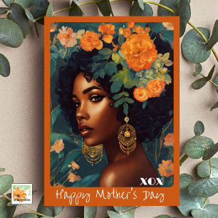 flowery mother's day with beautiful woman thank you card