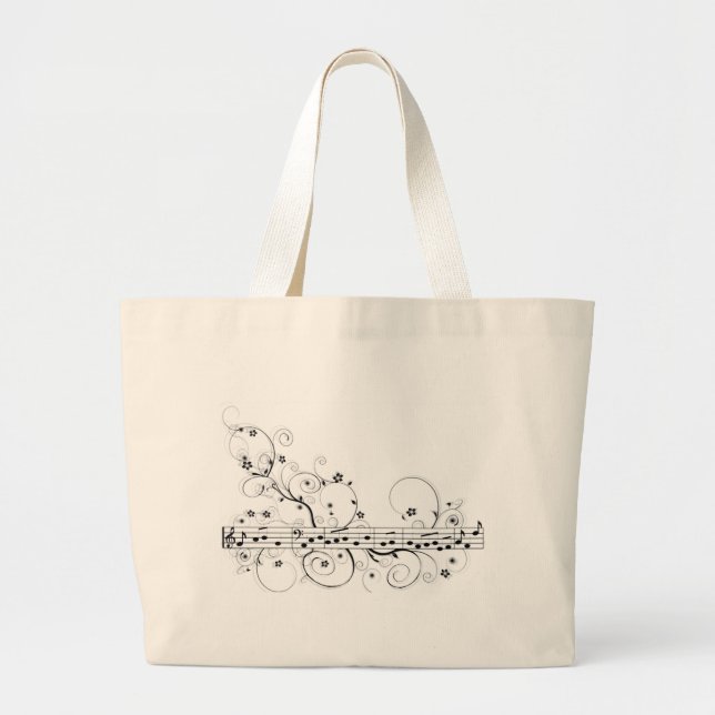 Flowery Music Large Tote Bag (Front)