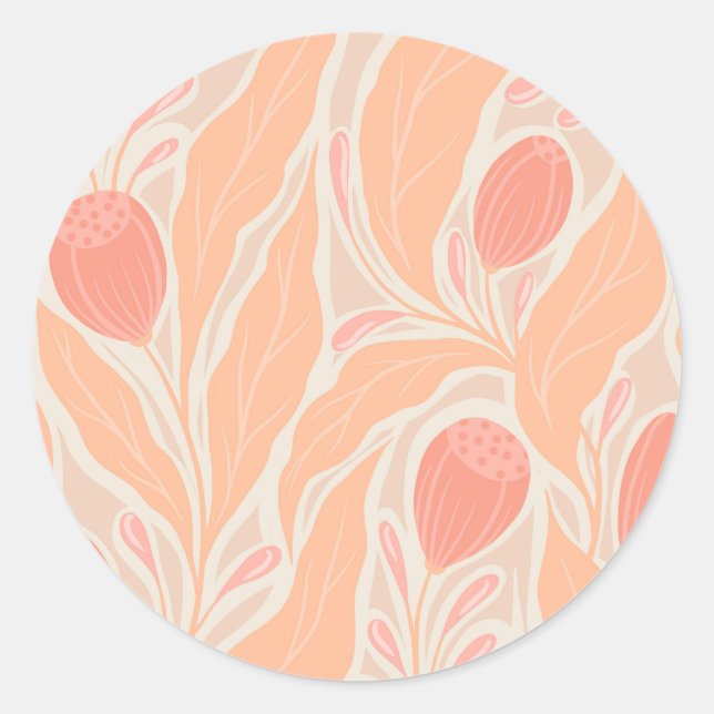 Flowery pattern classic round sticker (Front)