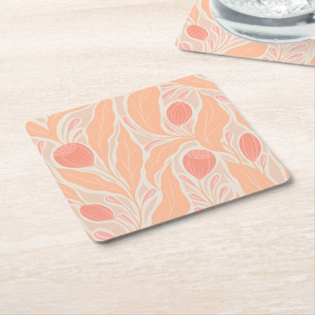 Flowery pattern square paper coaster (Angled)