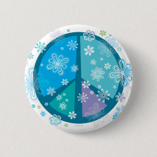 Flowery Peace sign 6 Cm Round Badge