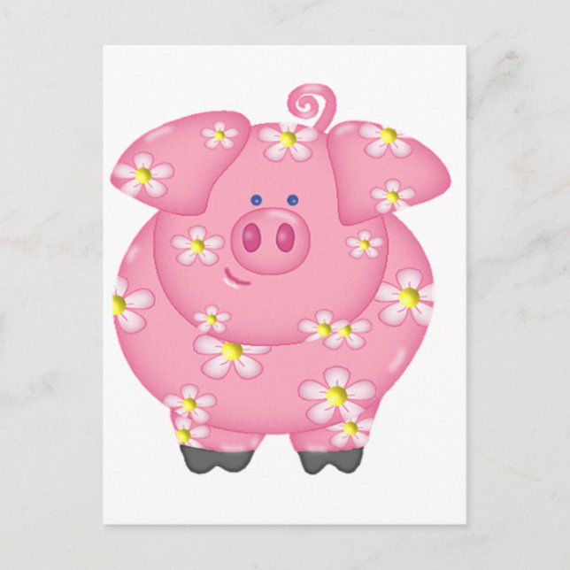 Flowery Piggie Postcard (Front)