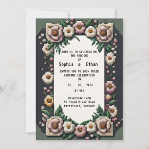 Flowery Pixel Art Wedding Invitation