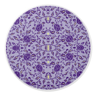 Flowery Purple Damask Ceramic Knob