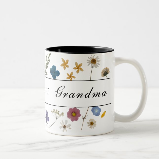 Flowery World's Best Grandma Mother's Day Two-Tone Coffee Mug (Right)