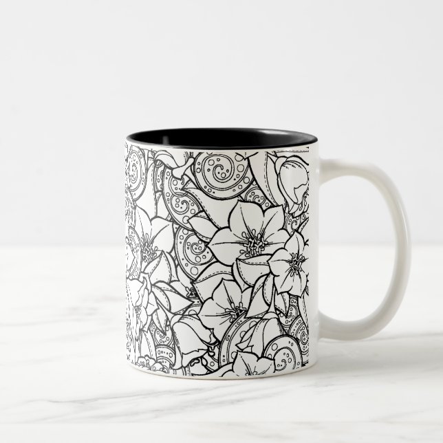 Flowery Zendoodle Two-Tone Coffee Mug (Right)
