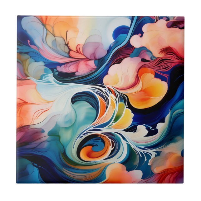 Flowing Abstract Alcohol Ink Ceramic Tile (Front)