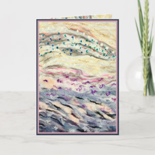 Flowing abstract fibre art in cream black pink card