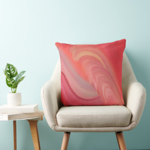 Flowing Abstract Swirls in Red, Pink, and Peach Cushion