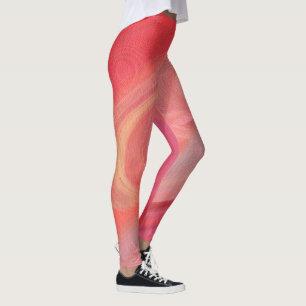 Flowing Abstract Swirls in Red, Pink, and Peach Leggings