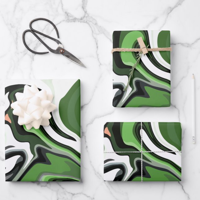 Flowing Abstractions of Green Harmony Wrapping Paper Sheet (Front)